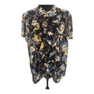 Lauren Ralph Lauren Black Label Blouse Size 2X Black Floral Georgette Ruffle